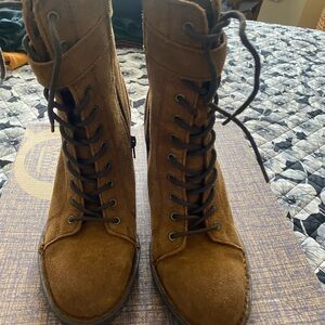 Born Brown Lace-Up Boots with Suede Finish
